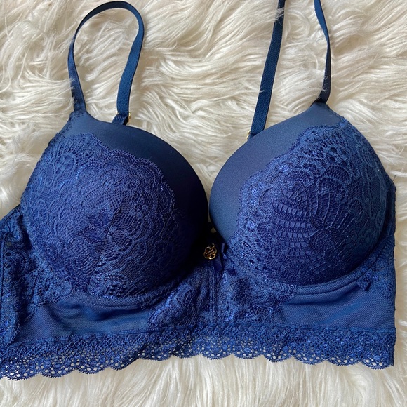Daisy Fuentes Push Up Bra 36B Midnight Blue Lace Underwire NWOT - Picture 2 of 5